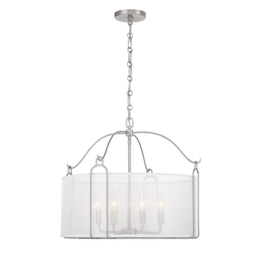 Ashlay 4-Light Satin Nickel Modern Farmhouse Transitional Pendant with Sheer Organze Drum Shade price history on PriceWatchPro