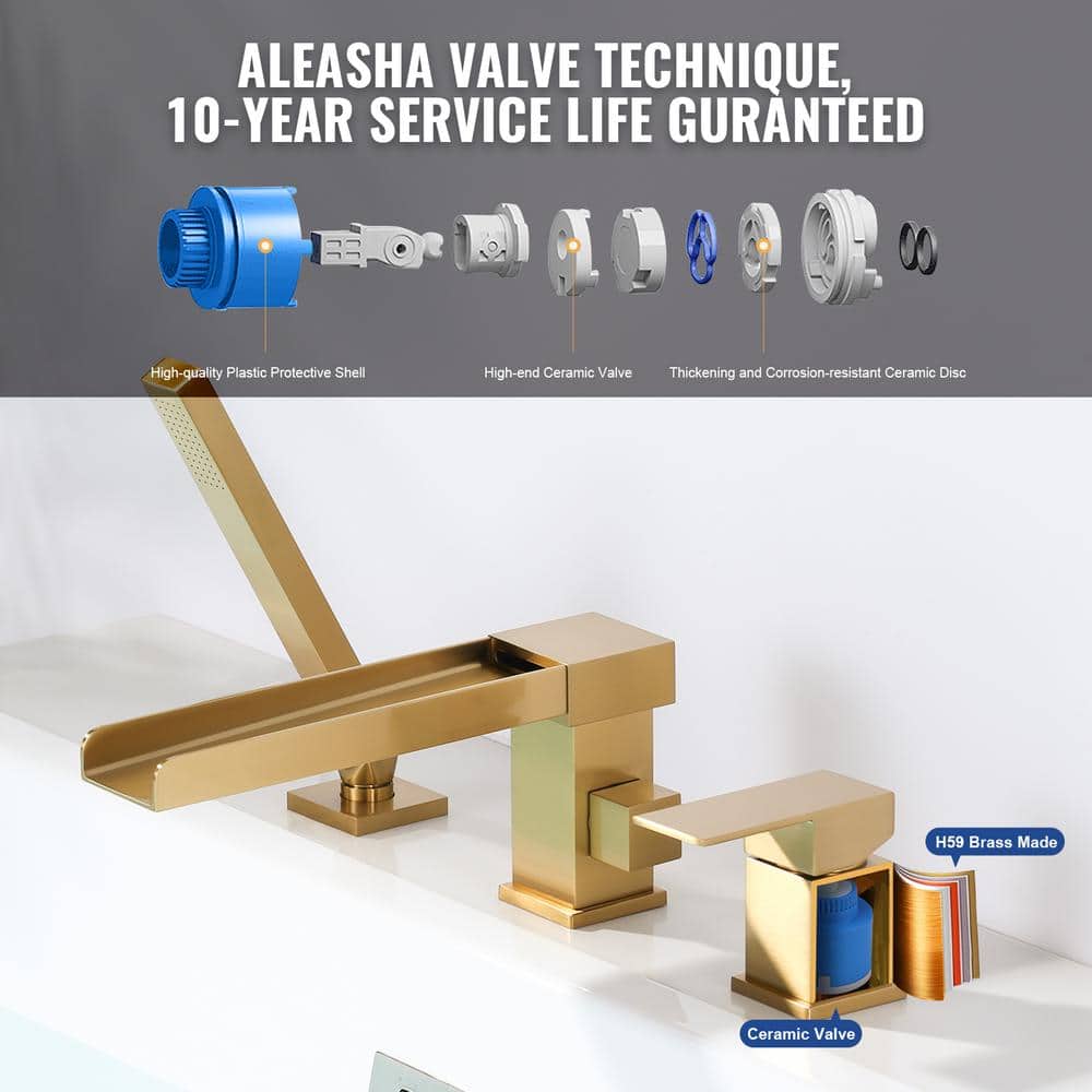 Gold Modern Roman Tub Faucet Set with Hand Shower