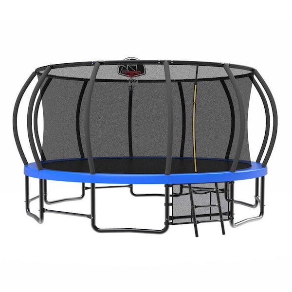SUNRINX 15 ft. Blue Round Outdoor Trampoline with Safety Enclosure