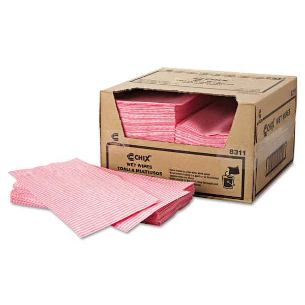 Wet Wipes, 11-1/2 in. x 24 in., White/Pink, 200/Carton