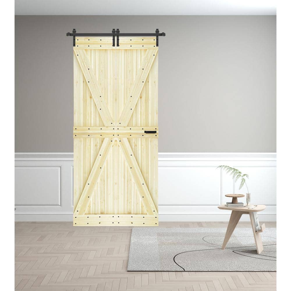 Unfinished Solid Spruce Bi-Fold Barn Door with Hardware Kit