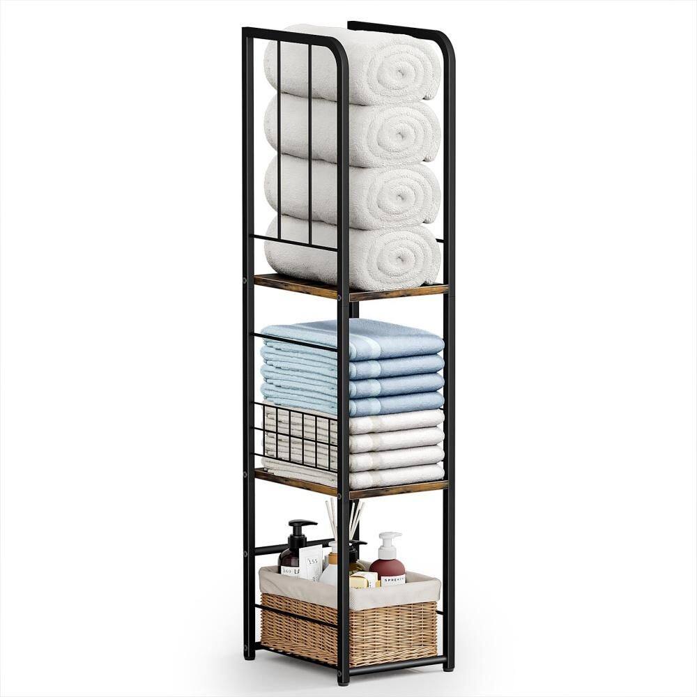 3-Tier Narrow Towel Storage, Free Standing Bathroom Towel Rack Organizer with Shelf for Small Bath, Pool, Brown price history on PriceWatchPro