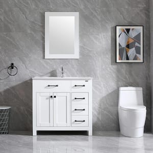 36.4 in. W x 31.6 in. D x 18.1 in. H Single Sink bath Vanity in White with White Countertop and Mirror Include