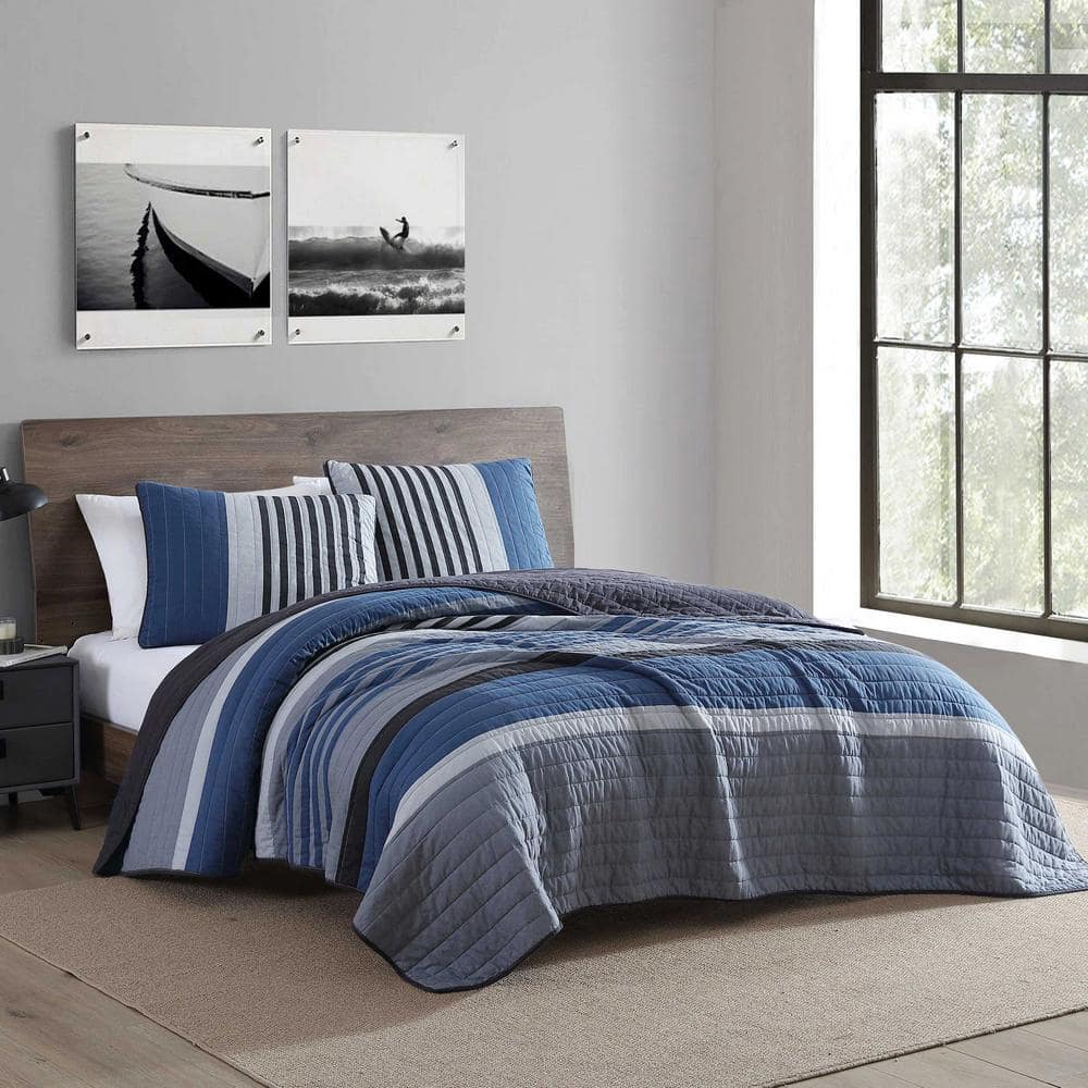 Full Grey Heather Cotton Reversible Quilt Set