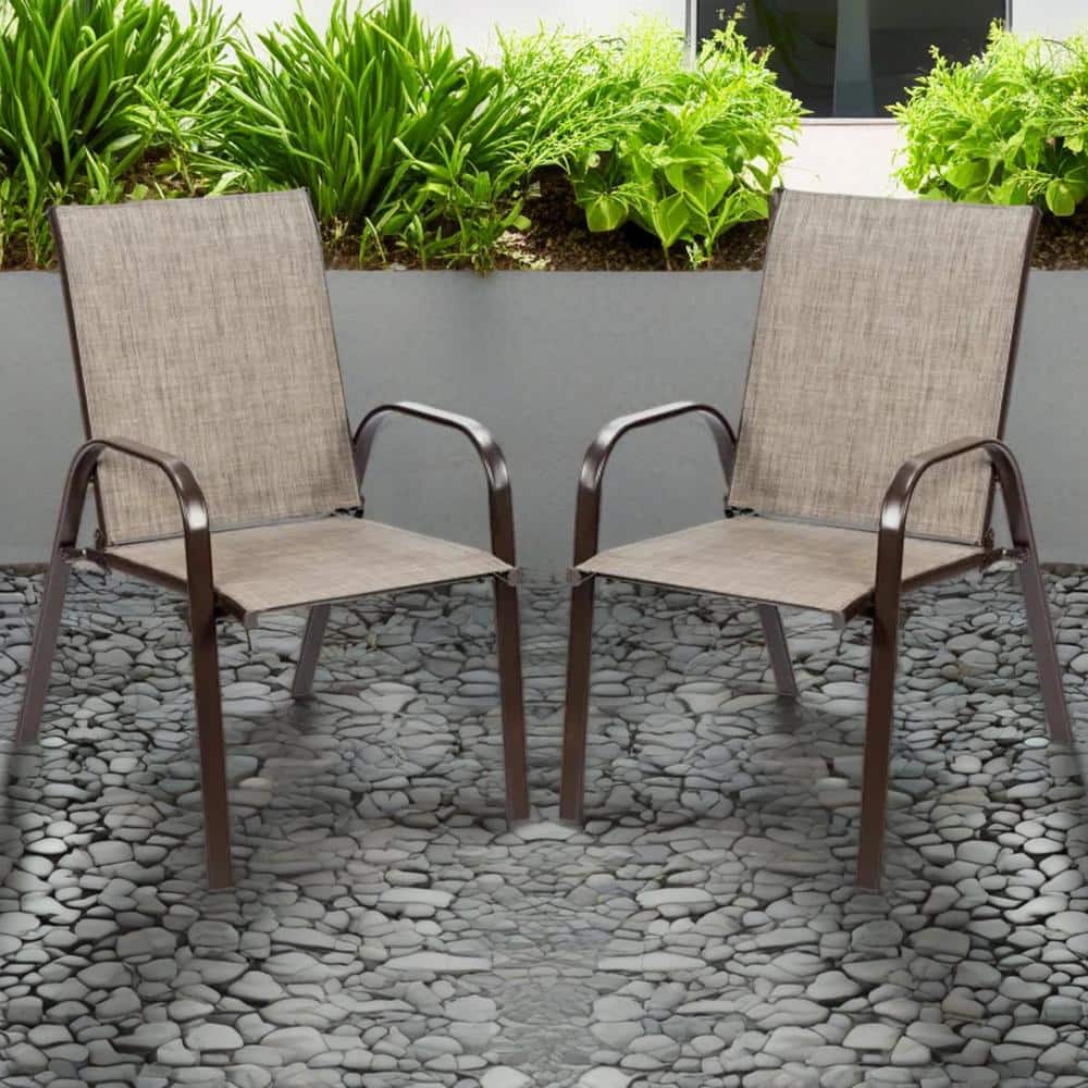 Brown 2-Piece Metal Outdoor Lounge Chair Without Sunshade Without Cushion