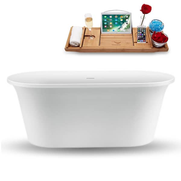 Streamline 59 in. Acrylic Flatbottom Non-Whirlpool Bathtub in Glossy White with Matte Black Drain