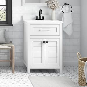 Hanna 24 in. W x 19 in. D x 34 in. H Single Sink Bath Vanity in White with White Engineered Stone Top