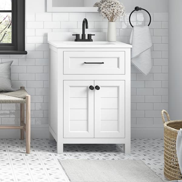 Home Decorators Collection Hanna 24 in. W x 19 in. D x 34 in. H Single Sink Bath Vanity in White with White Engineered Stone Top
