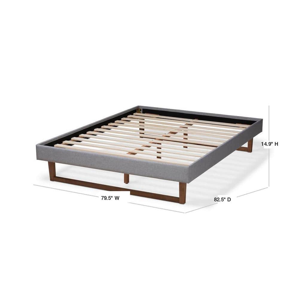 King-Sized Liliya Walnut Wood and Light Grey Upholstered Bed Frame