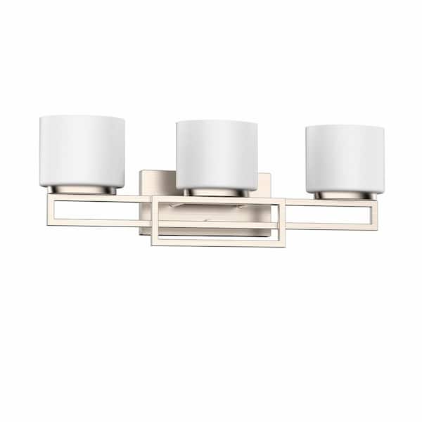 Tustna 26 in. 3-Light Brushed Nickel Bathroom Vanity Light with Opal Glass Shades