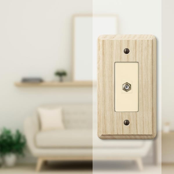 Contemporary 1 Gang Coax Wood Wall Plate - Unfinished Ash