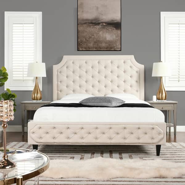 Jennifer Taylor Miramar Off-White Fabric Frame Queen Platform Bed with  Cushion Back Headboard 52340-3-879-1 - The Home Depot