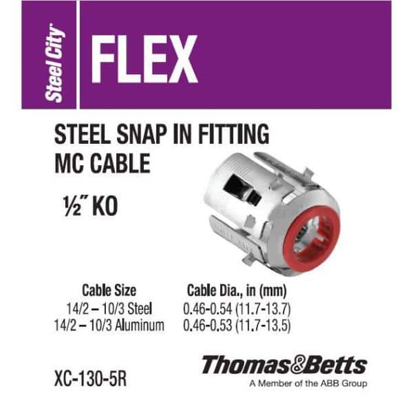 1/2 in. Standard Fitting Steel Snap-In Fitting for MC Cable (5-Pack) (XC-130-5R)