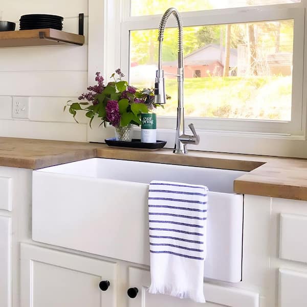 Austen 30 in. Farmhouse Apron-Front Undermount Single Bowl Crisp White Fireclay Kitchen Sink with Drain