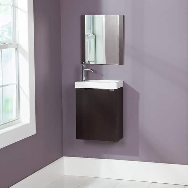 Domani Monza 16 in. W x 9 in. D x 21 in. H Single Sink Bath Vanity in Ebony with White Cultured Marble Top and Mirror