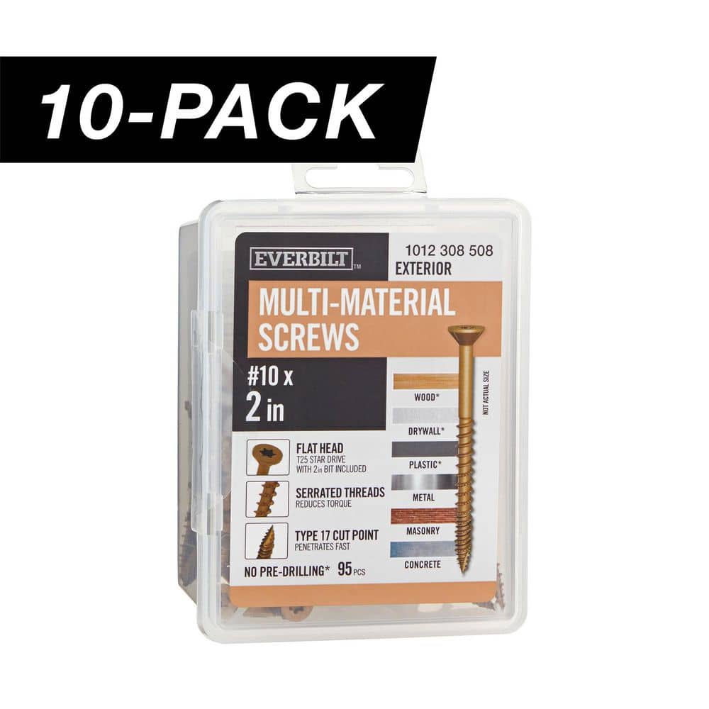 10-Pack #10 x 2 in. Brown 6-Lobe Star Drive Exterior Flat Head Multi-Material Screw (10 lbs. / 950-piece) price history on PriceWatchPro