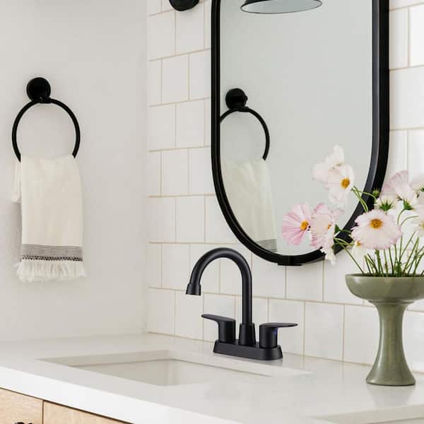 4 in. Center Set Double Handle High Arc Bathroom Faucet in Black