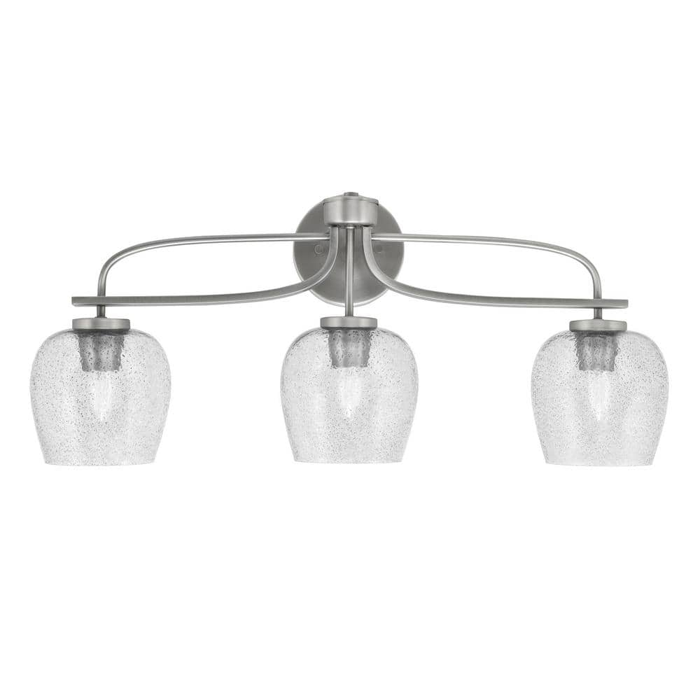 Olympia 27.5 in. 3-Light Graphite Vanity Light Smoke Bubble Glass Shade