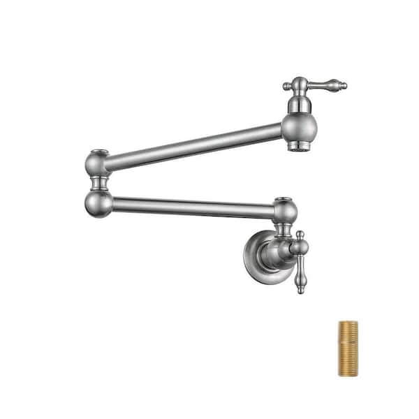 Wall Mount Pot Filler with Double Handle in Brushed Nickel