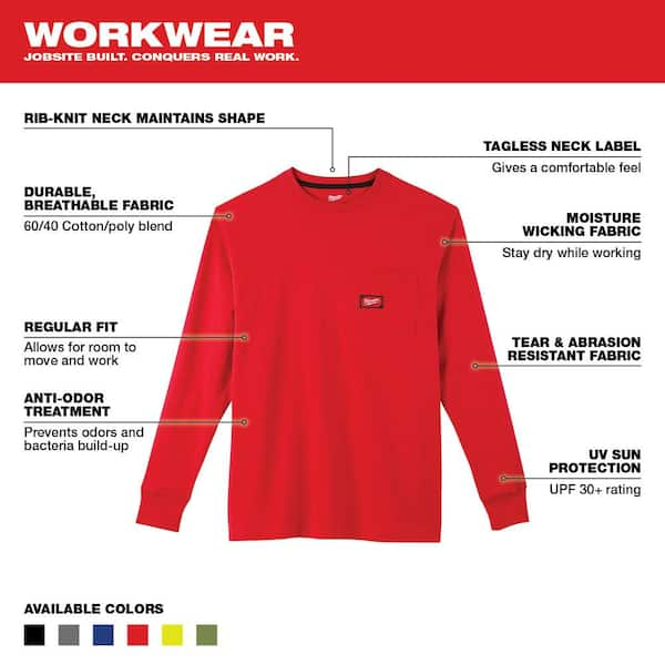 Milwaukee Men's 3X-Large Red Heavy-Duty Cotton/Polyester Long-Sleeve Hoodie  and Men's Large Black Long-Sleeve Pocket T-Shirt 350R-3X-602B-L - The Home  Depot