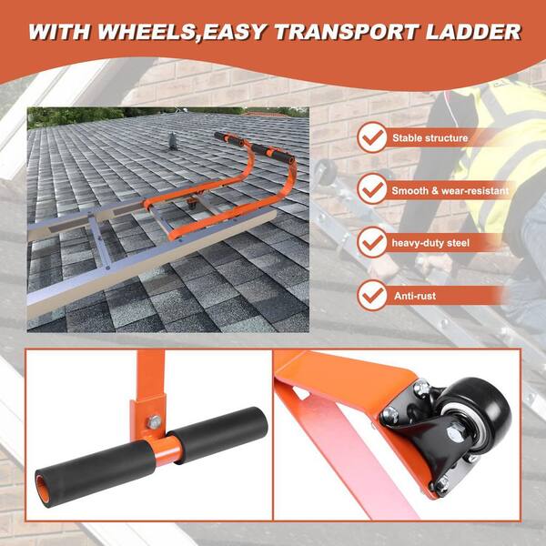 Heavy Duty Roof Ladder Hooks With Wheels - 2 Pack Steel Stabilizer For Secure Roof Work