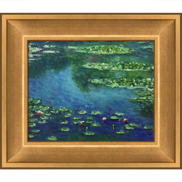 LA PASTICHE Water Lilies by Claude Monet Muted Gold Glow Framed Abstract Oil Painting Art Print 12 in. x 14 in.