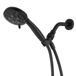 6-Spray 4.3 in. Wall Mount Handheld Shower Head 1.8 GPM Extra Long Stainless Steel Hose and Adjustable Bracket in Black