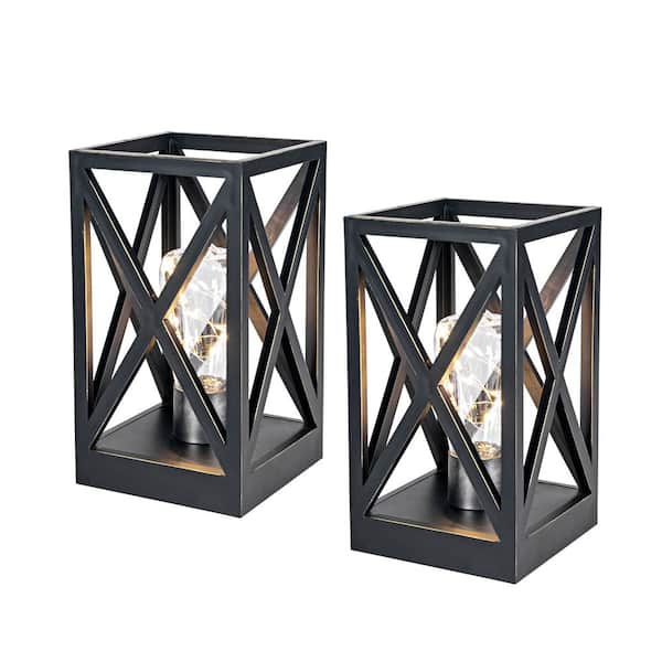 WINGBO 8.9 in. 2-Pack Retro Battery Powered Indoor Table Lamps, Black Finish