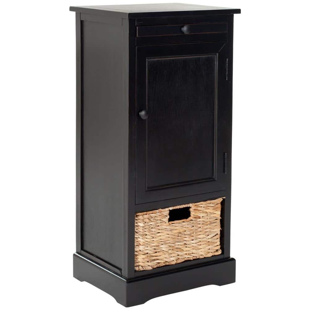 Raven Distressed Black Tall Transitional Storage Unit with Pull-Out Basket