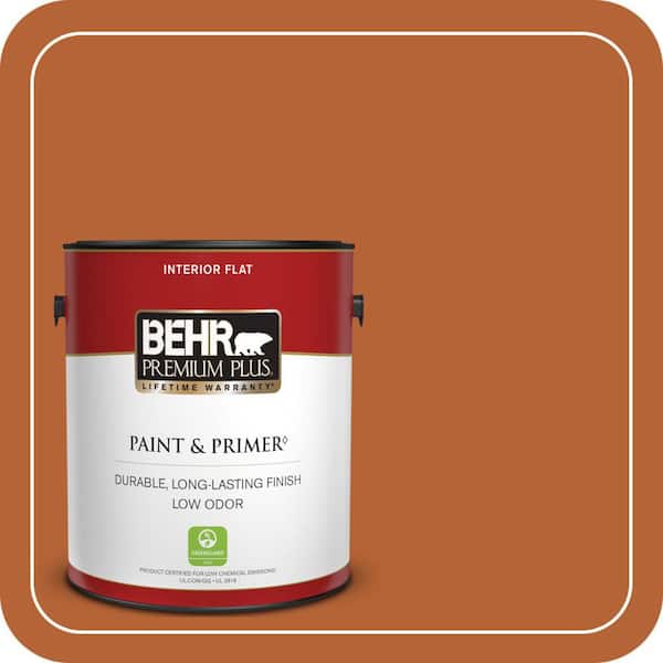 BEHR PREMIUM PLUS 1 gal. #250D-7 Caramelized Orange Flat Low Odor Interior Paint & Primer