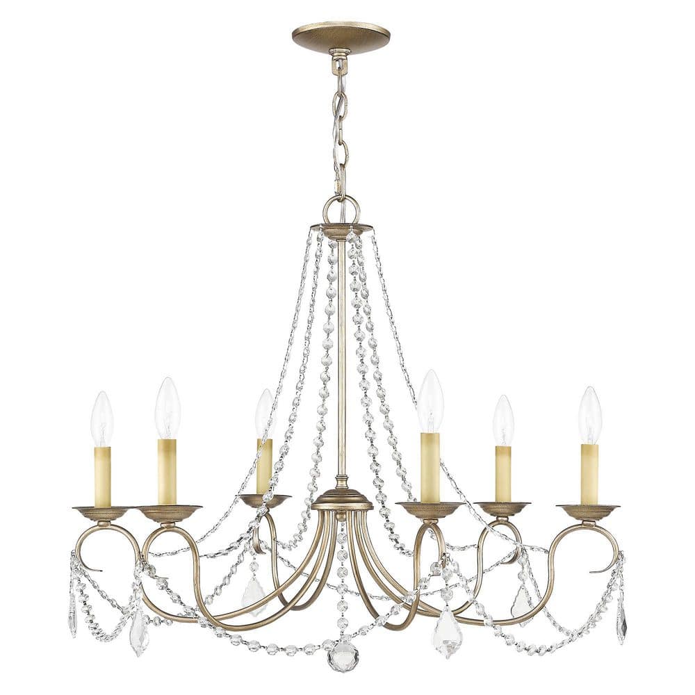 Antique Silver Leaf 6-Light Crystal Candelabra Chandelier