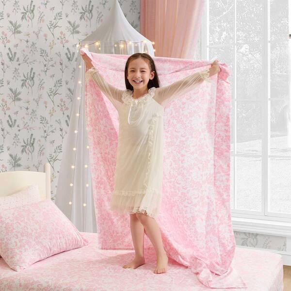 LAURA ASHLEY　寝具3点セット② Laura Ashley Toile Unicorn 3-Piece Pink Microfiber Twin Sheet Set