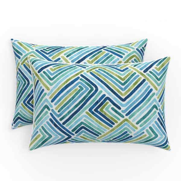 Pillow Perfect Geometric 18.5 in W x 5 in H Outdoor Lumbar Throw Pillows 2-Count in Estie Ocean