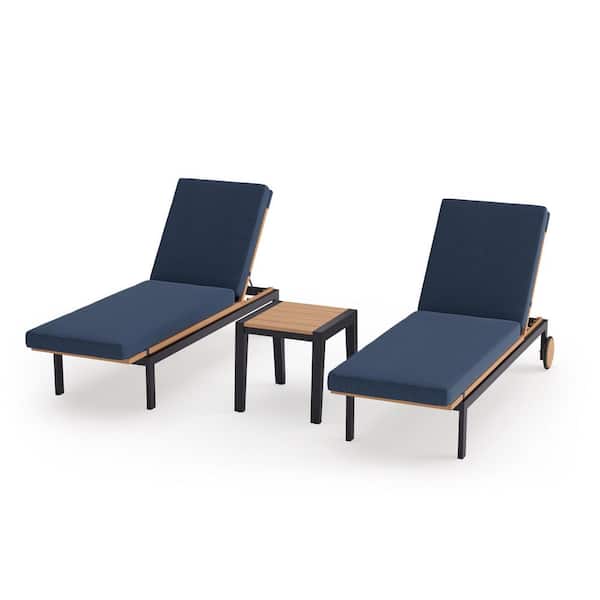 NewAge Products Rhodes 3 Piece Aluminum Outdoor Lounge Chair and Side Table in Spectrum Indigo Cushions