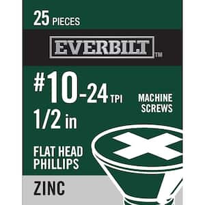 #10-24 x 1/2 in. Phillips Flat Head Zinc Plated Machine Screw (25-Pack)