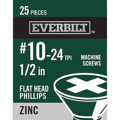 #10-24 x 1/2 in. Phillips Flat Head Zinc Plated Machine Screw (25-Pack)