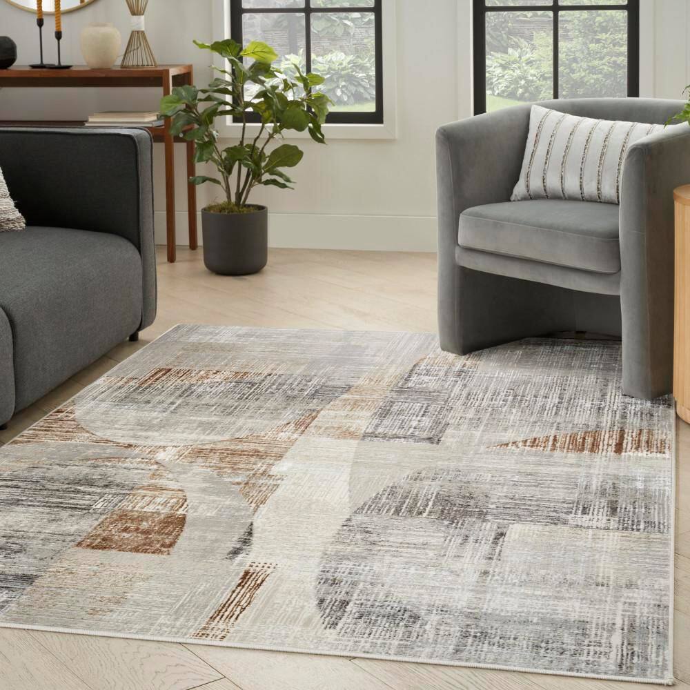 Gray Abstract Synthetic 5'3" x 7'3" Area Rug