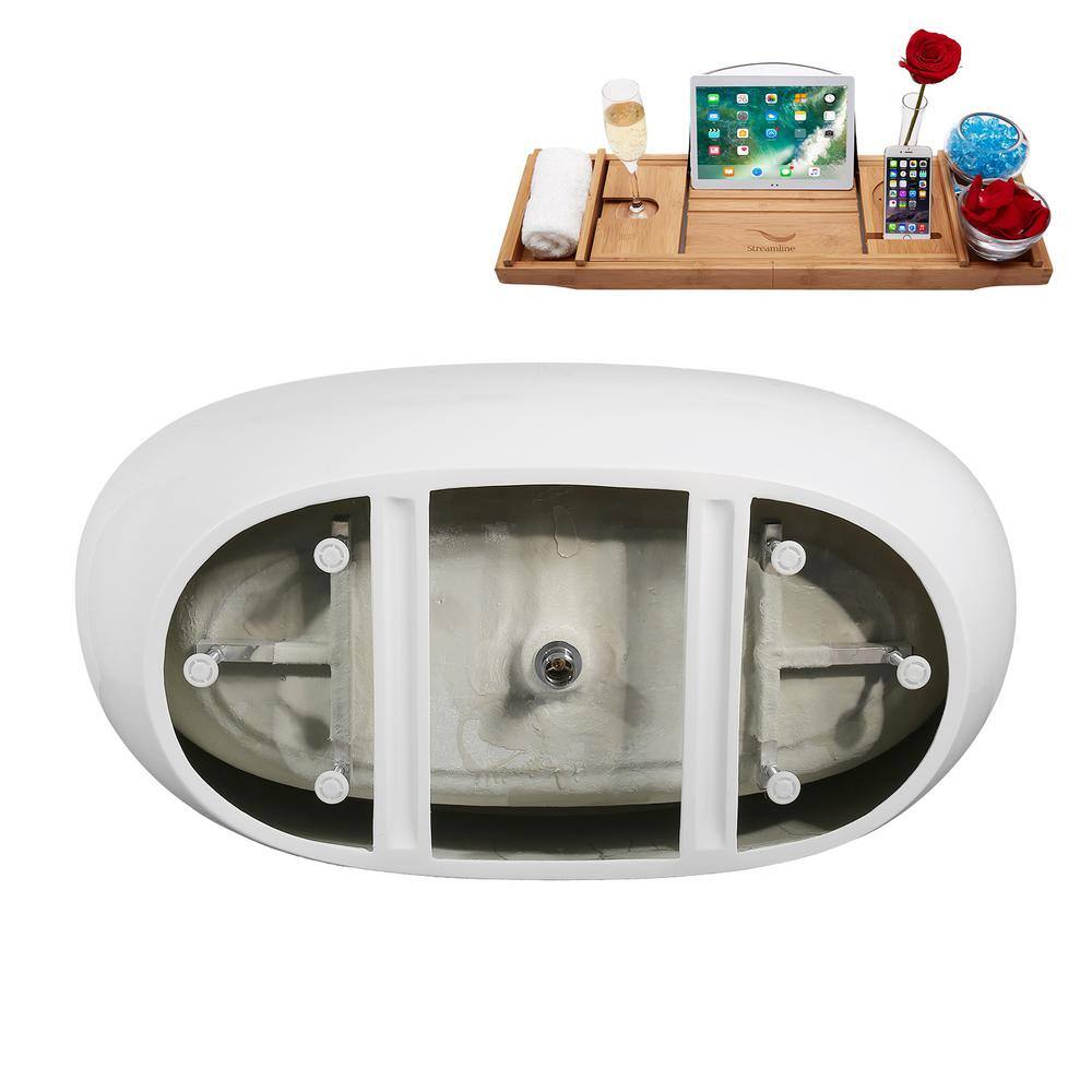 67" Matte White Acrylic Freestanding Slipper Tub with Polished Brass Trim