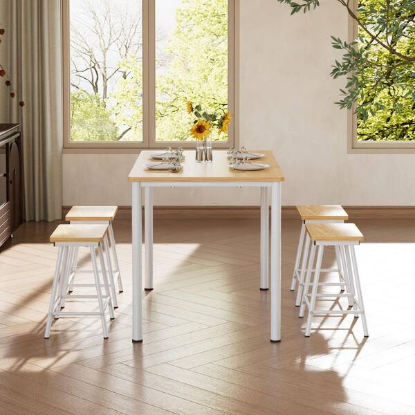 VECELO 5-Piece Small Dining Table Set with Stools for 4