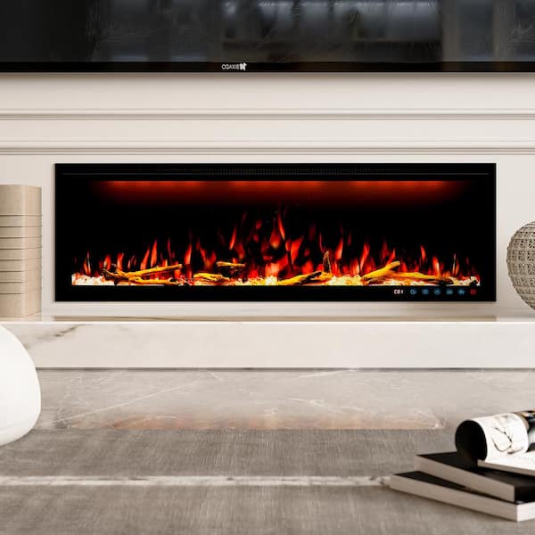 Black 60 in. 400 Sq. Ft. Wall Mounted Electric Fireplace with Remote Control and Multi-Color Flame