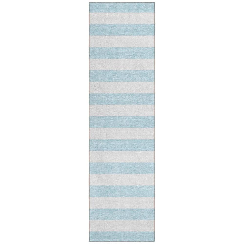 Sky Blue 2 ft. x 8 ft. Woven Striped Polyester Runner Indoor/Outdoor Area Rug price history on PriceWatchPro
