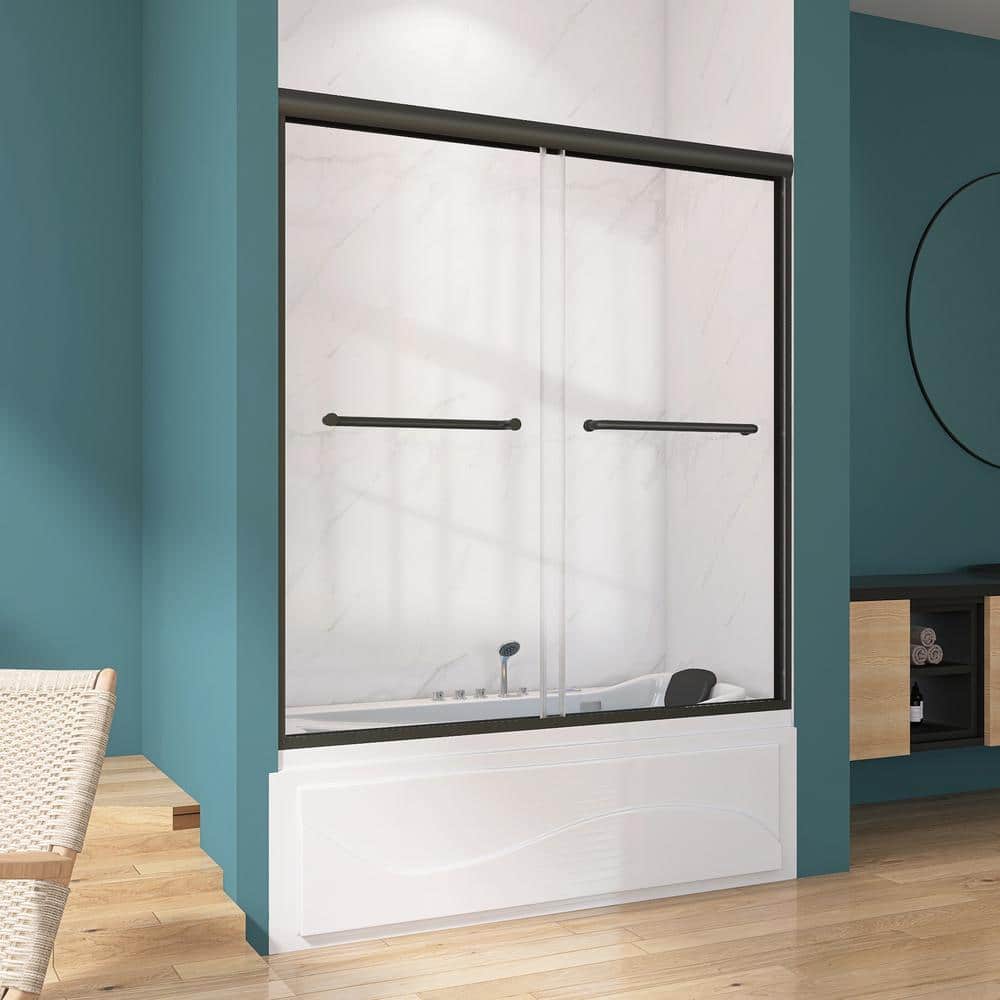 Black Aluminum and Tempered Glass Double Sliding Tub Door