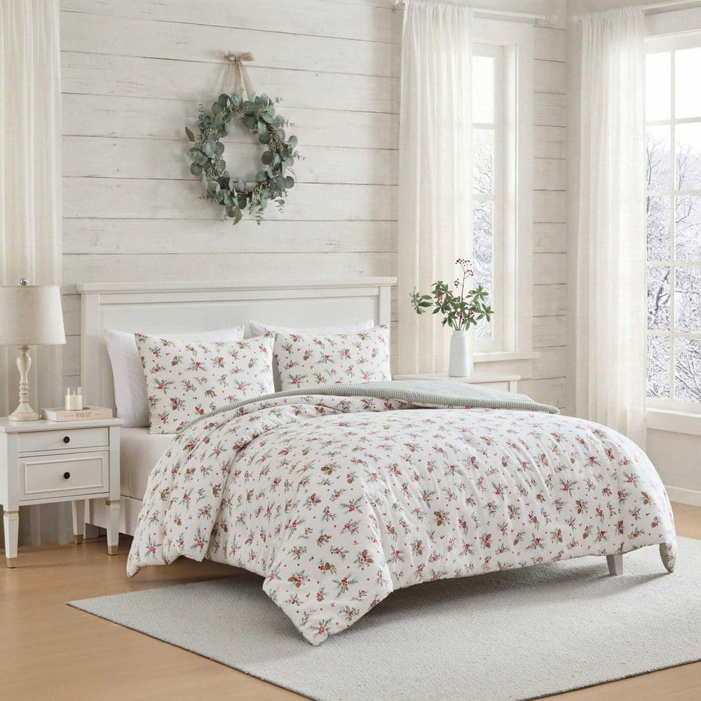 Pinecone Berries 3-Piece Sage/Red Cotton Flannel King Comforter Set price history on PriceWatchPro