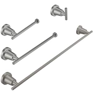 4-Piece Bath Hardware Set with Towel Bar Towel Hook and Toilet Paper Holder in Brushed Nickel