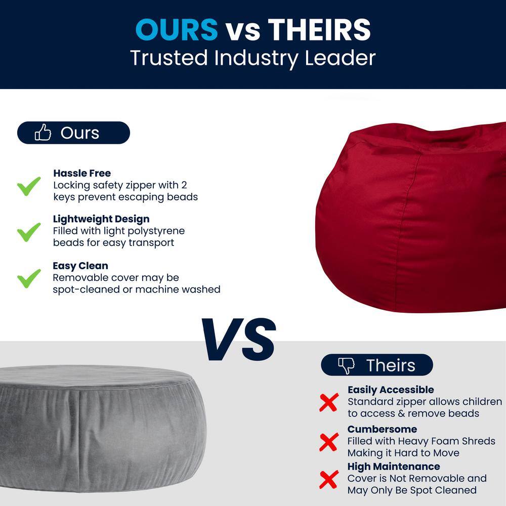 Small Red Cotton Twill Bean Bag Chair with Removable Cover