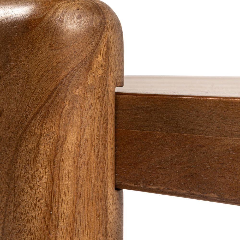 Close-up of the wooden leg and tabletop detail.