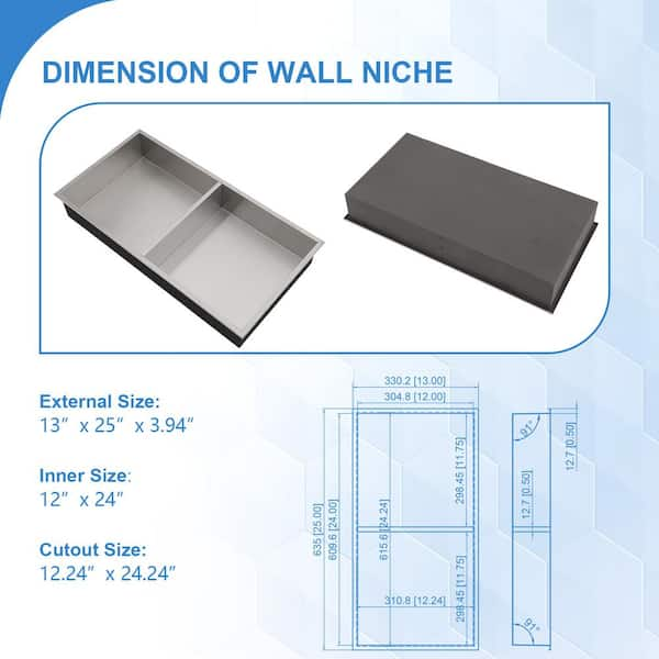 Lordear Shower Niche 36in x 12in Rectangle Double Bathroom Niche, Recessed  Wall Niche Insert for Bathroom Storage