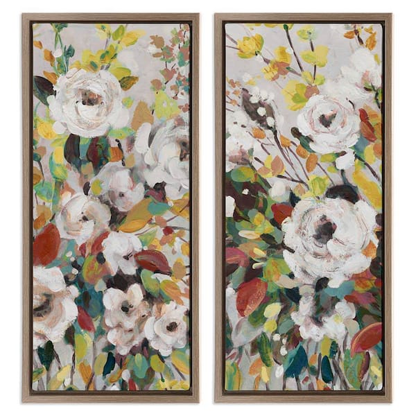 Stupell Industries Bright Cottage Gardens by Carol Robinson 2-Pieces Brown Floater Frame Nature Graphic Art Print 25 in. x 11 in.