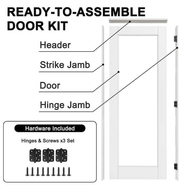 36 in. x 80 in. 1-Lite Clear Glass Left-Hand White Solid Core Wood Single Prehung Interior Door+ Quick Assemble Jamb