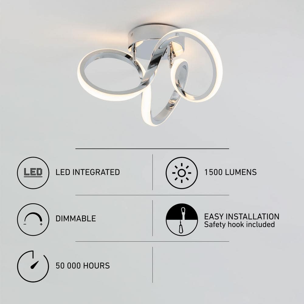 Swirl Chrome Abstract LED Semi Flush Mount Ceiling Light